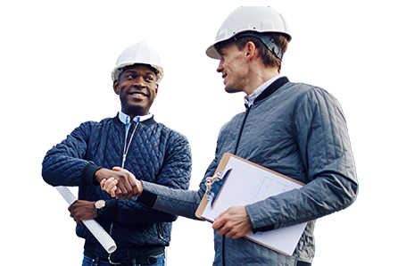 Two men with hard hats shaking hands