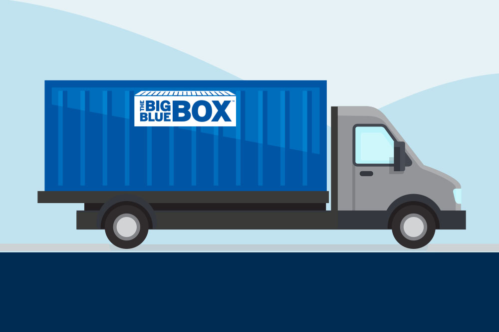 A drawing of Big Blue Boxes on truck bed