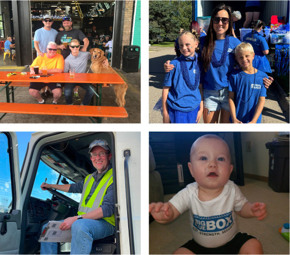 Four separate images that showcase family members of Big Blue Boxes